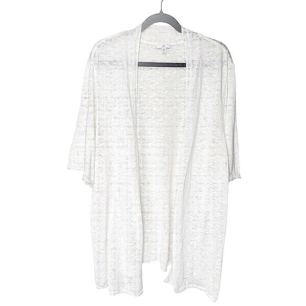 J. Jill Plus 3X White Slub Knit Linen Blend Open Cardigan Draped 1/2 Sleeve Boho